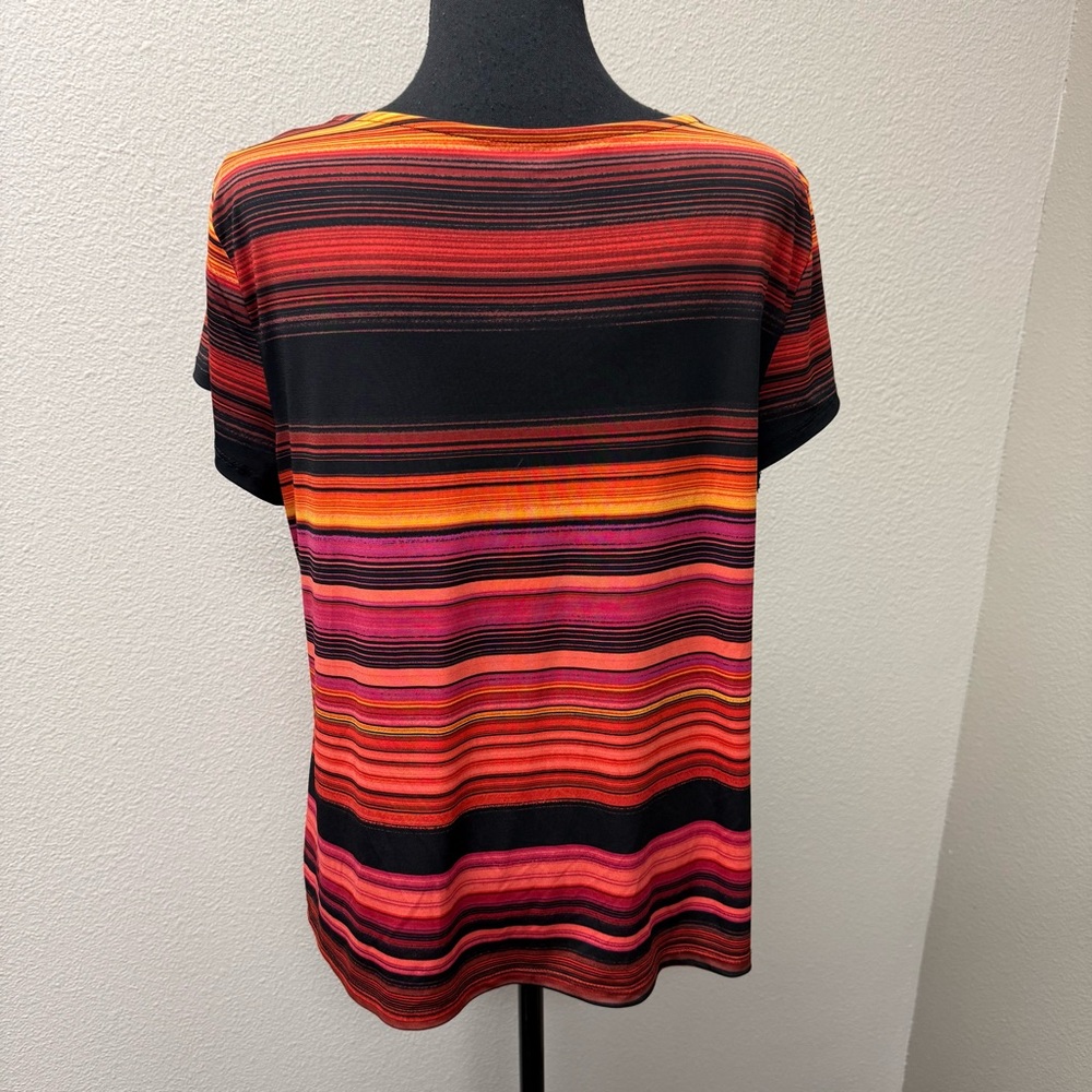 Worthington Petite PXL Orange Black Striped Career Blouse Stretch Top - Picture 5 of 9